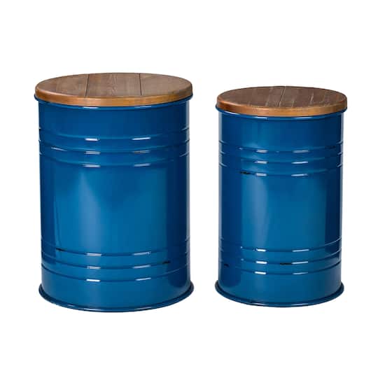 Glitzhome&#xAE; Metal Storage Accent Table with Solid Wood Lid Set